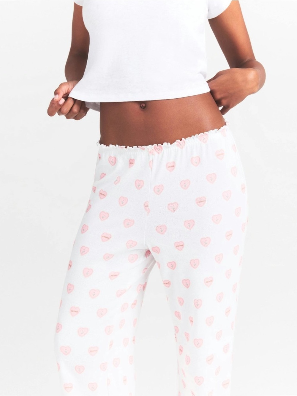 SKIMS POINTELLE STRAIGHT LEG PANTS SNOW LACE HEARTS XS - Picture 3 of 8